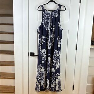 Lane Bryant Women's Navy and White Floral Maxi Plus Dress Size 26 d